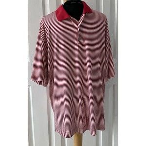 FootJoy Mens Red & White Stripe Scottish Golfer Patch Polo Golf Shirt L. Read